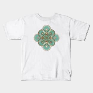 Spanish Tile - Entwined - Pink and Bronze on Turquoise Kids T-Shirt